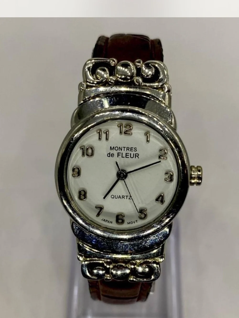 Designer ***  Silver Case * Tan  Leather Strap Quartz Watch ^^^